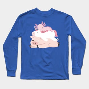 Pig Unicorn Axolotl Funny Stack Long Sleeve T-Shirt